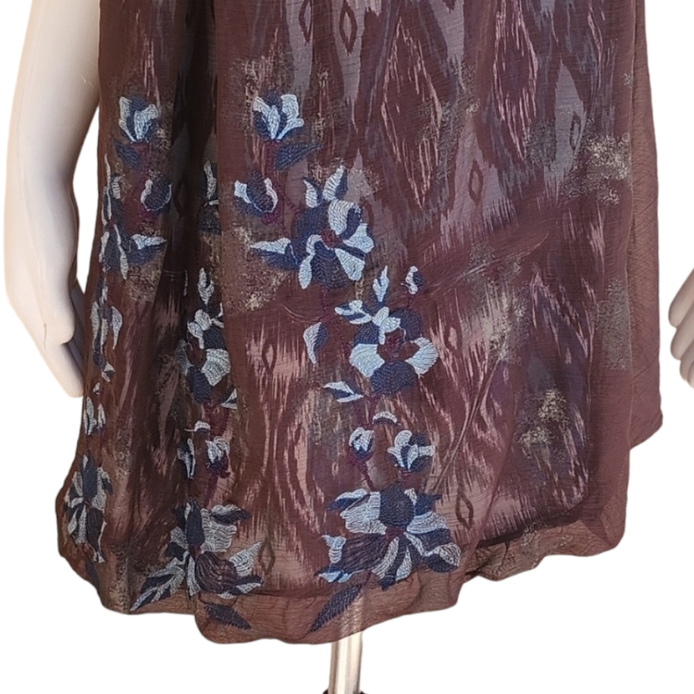 LULU LULUMARI Bubble Hem Peplum Mini Dress M Ruched Sheer Embroidered Overlay - Picture 10 of 15